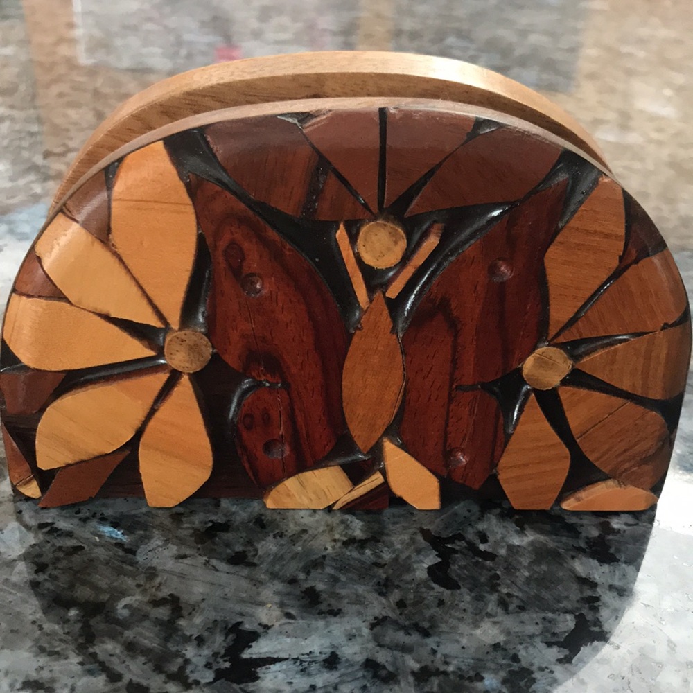 Wooden Floral & Butterfly Napkin Holder